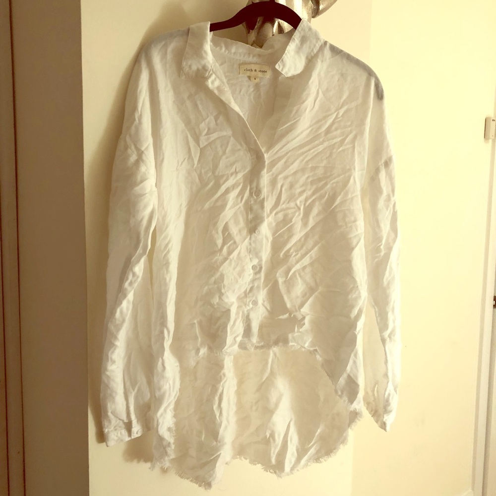 White high-low button down